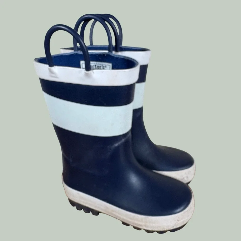 Carters Kids Navy Blue White Rubber Rain Boots Size 6M Nautical Gorpcore